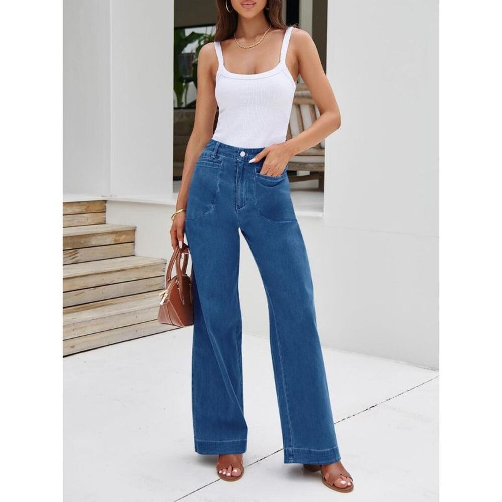 Imily Bela -  Womens Wide Leg Jeans High Waisted Stre Blue